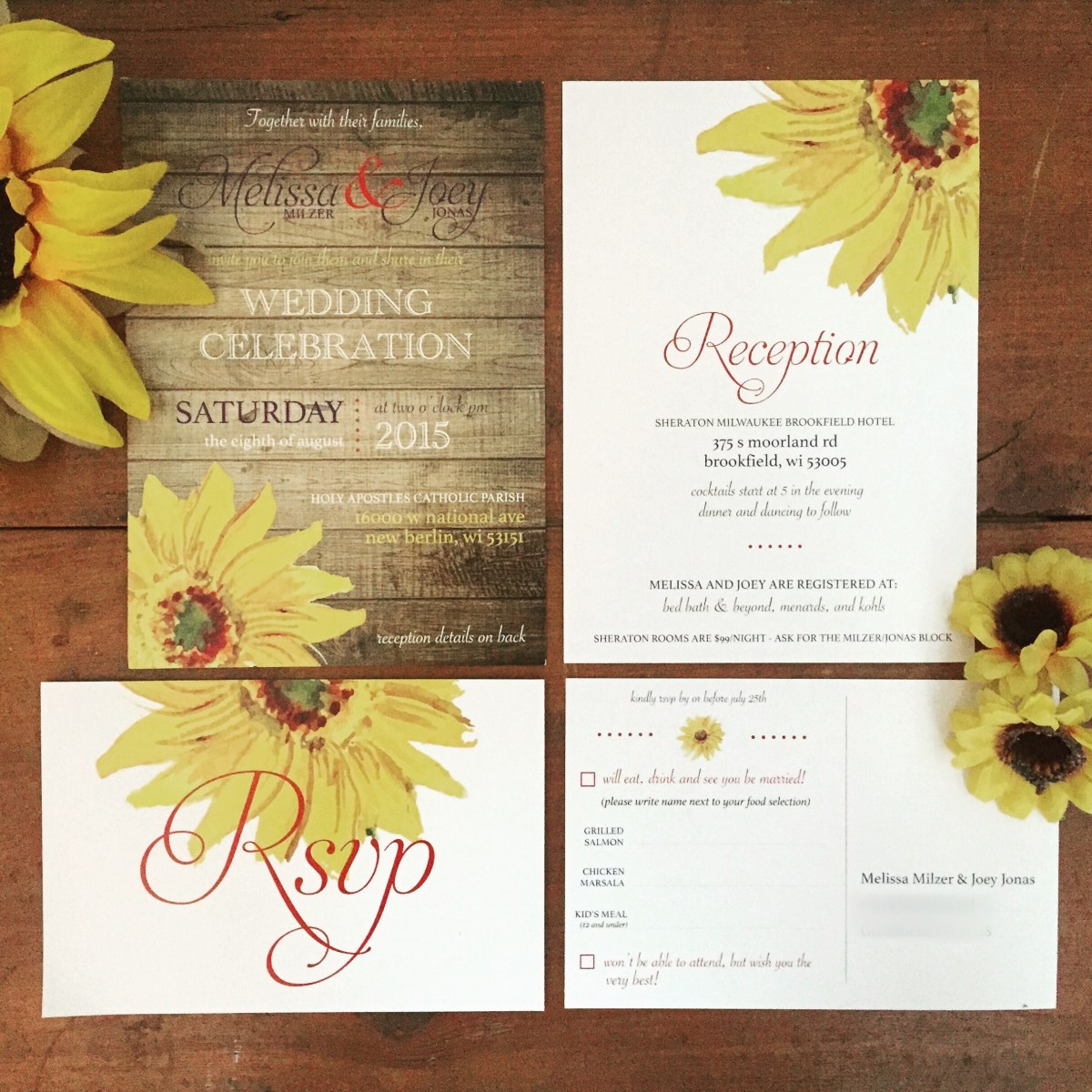 Sunflower Rustic Wedding Invitation