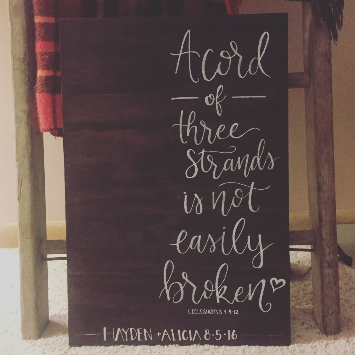 Three Cords Wedding Ceremony Lettering Sign