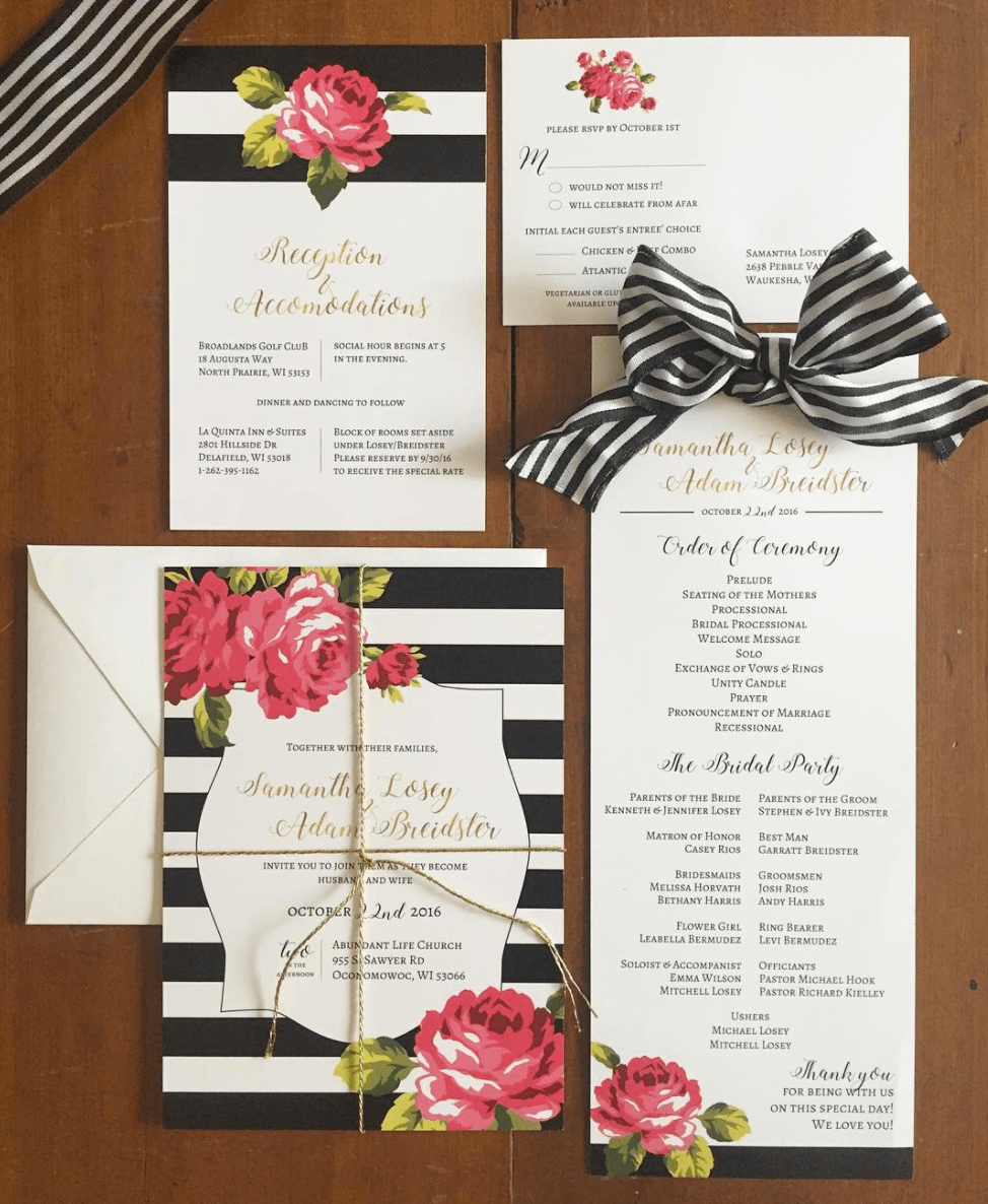Black and White Striped Wedding Invitation Set